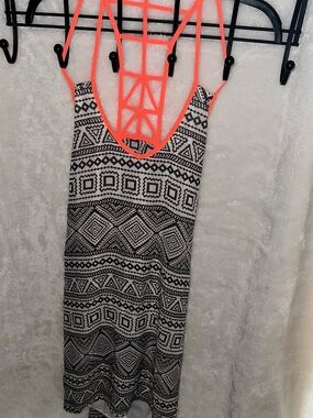 Black & White Aztec Swim Coverup with Neon Orange Strappy Back
